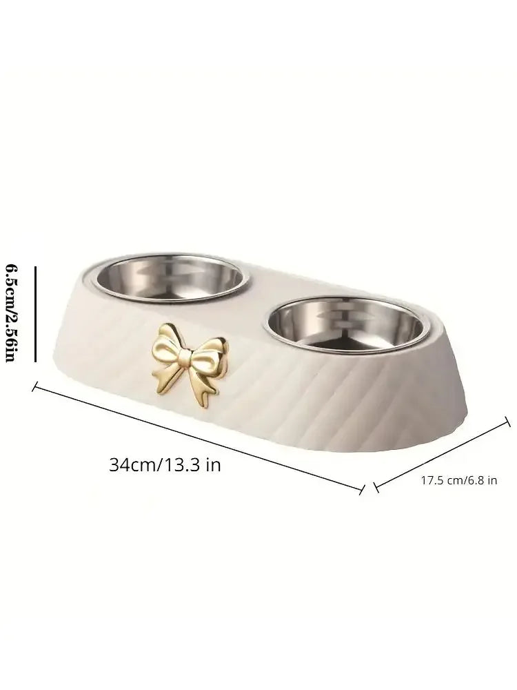 Stainless Steel Double Layer Bow Tie Cat Food Bowl